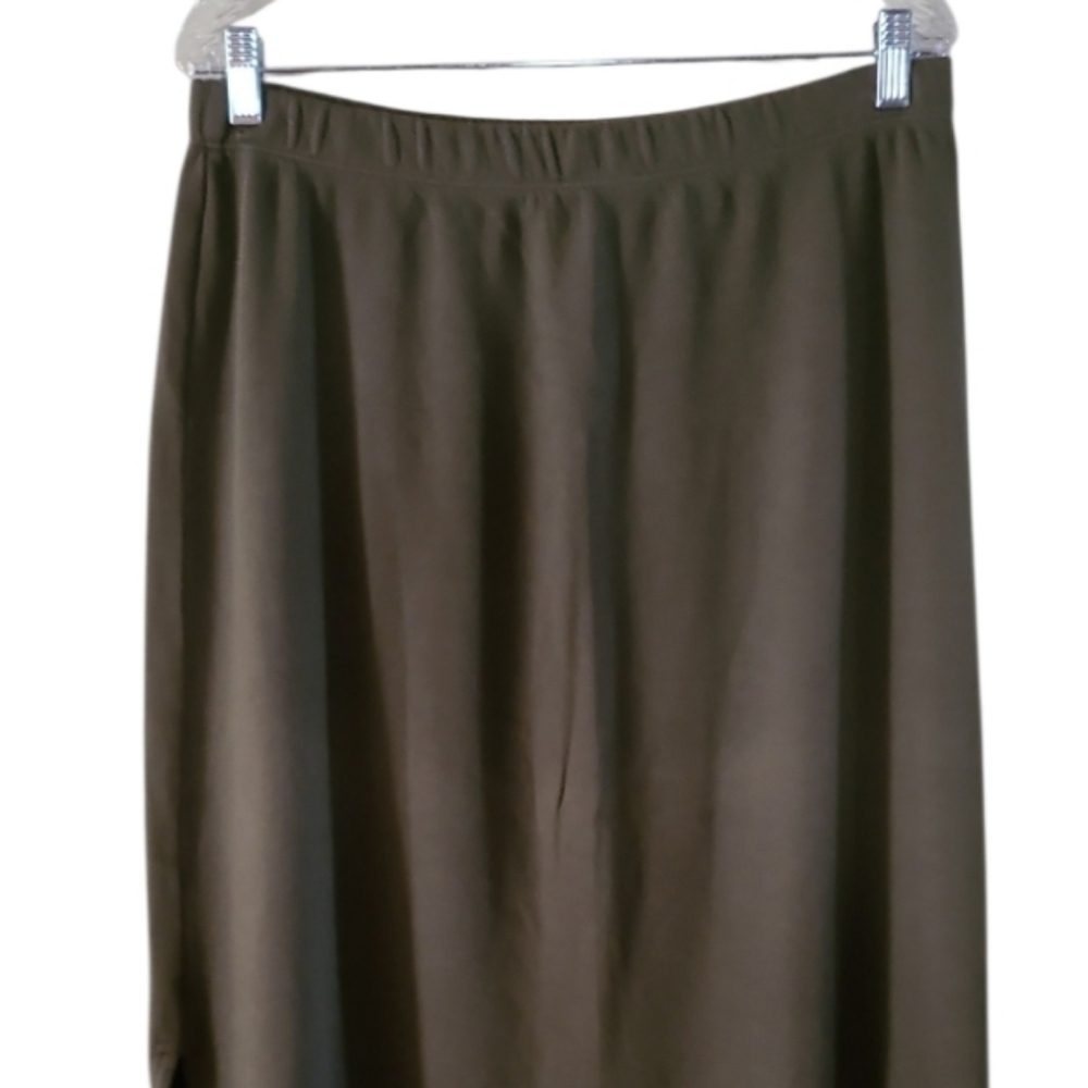NWOT Eileen Fisher A Line Midi Side-Slit Skirt Khaki Green 100% Organic Cotton - Picture 11 of 17
